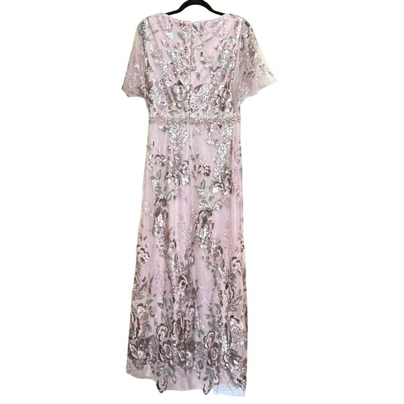 Mac Duggal Pink Sequin Floral Butterfly Sleeve Maxi Dress A-Line Gown Sz 8 NWT - Picture 10 of 10